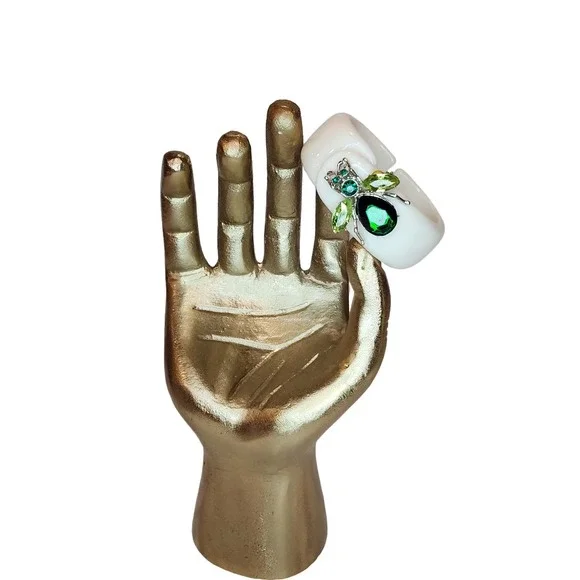 Vintage Style Beetle Chunky Cuff Bracelet Embellished Crystal Emerald Green - Picture 6 of 9